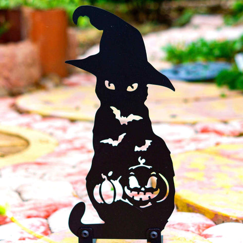 Black Cat Carved Pumpkin Halloween Garden Decoration Sculpture Door Stop