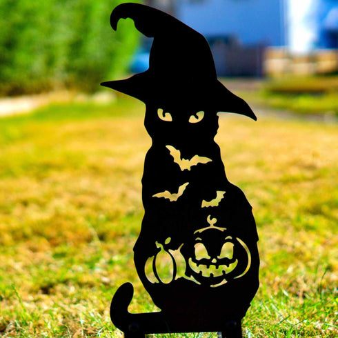 Black Cat Carved Pumpkin Halloween Garden Decoration Sculpture Door Stop