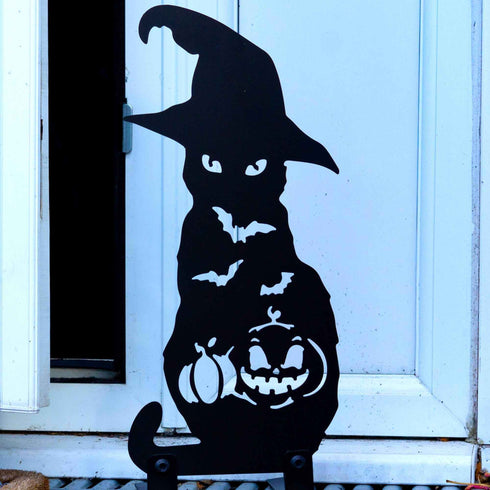 Black Cat Carved Pumpkin Halloween Garden Decoration Sculpture Door Stop