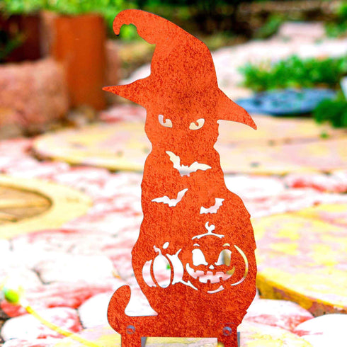 Black Cat Carved Pumpkin Halloween Garden Decoration Sculpture Door Stop