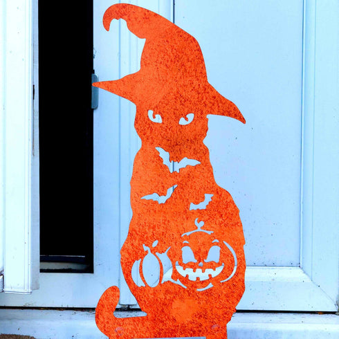 Black Cat Carved Pumpkin Halloween Garden Decoration Sculpture Door Stop