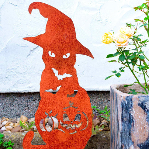 Black Cat Carved Pumpkin Halloween Garden Decoration Sculpture Door Stop