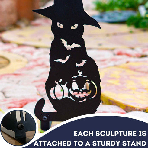Black Cat Carved Pumpkin Halloween Garden Decoration Sculpture Door Stop
