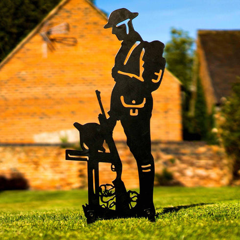 Lest We Forget Soldier Silhouette Military Statue Remembrance Day Sculpture Army Poppy Metal Art Laser Cut Figurine Veteran Tribute Memorial