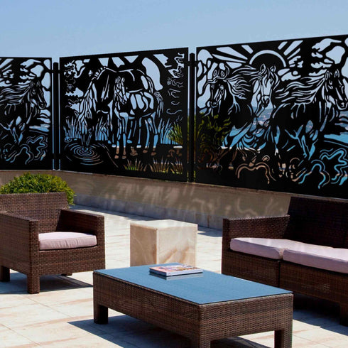 Metal Fence Panels Grazing Horses Garden Fencing Screens