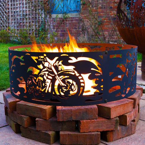 Fire Pit Ring Born To Ride - 4mm thick steel, heat, weather resistant painted