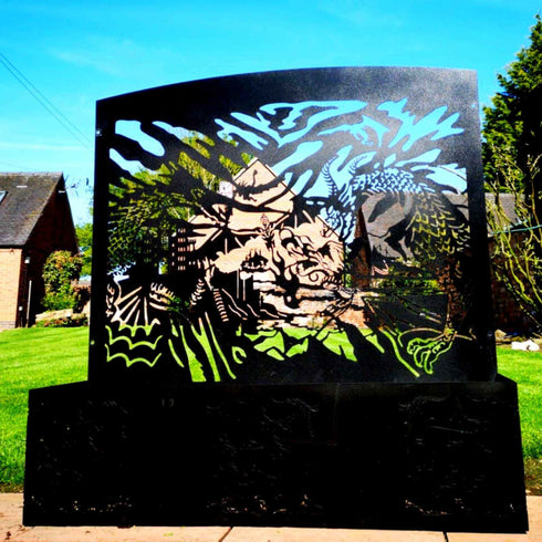 Dragons Metal Planter Steel Trough Rectangular Plant Pot with Container 1x1.15m Laser Cut Black Powder Coated Free Standing Privacy Screen Made in UK